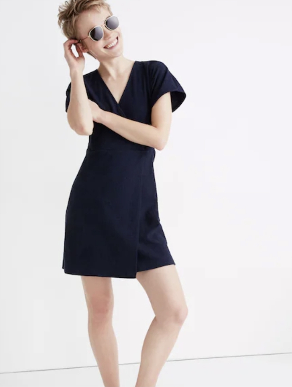 Madewell Cross-Front Flutter-Sleeve Mini Dress
